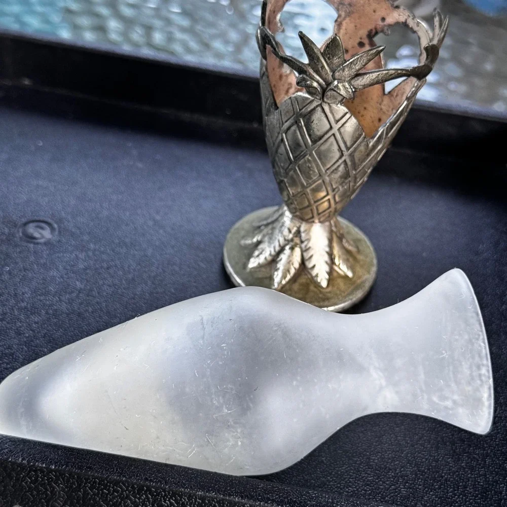 Vintage Silverplate Pineapple Bud‎ Vase Frosted Glass Made in Japan